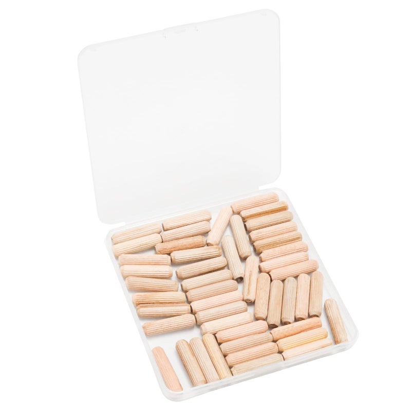 Adyoney 48Pcs 10mm x 40mm / 2/5 Inch x 1.57 Inch Wooden Dowel Pin Fluted Beveled Ends Wooden Pegs Support Shelves - Image 1